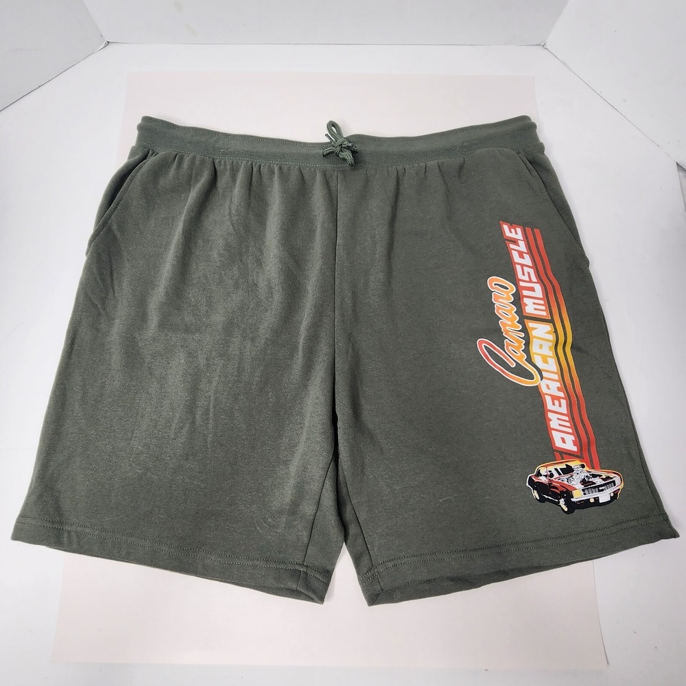 Chevrolet Camaro Sweat Short Mens 2XL Green Fleece Drawstring American Muscle